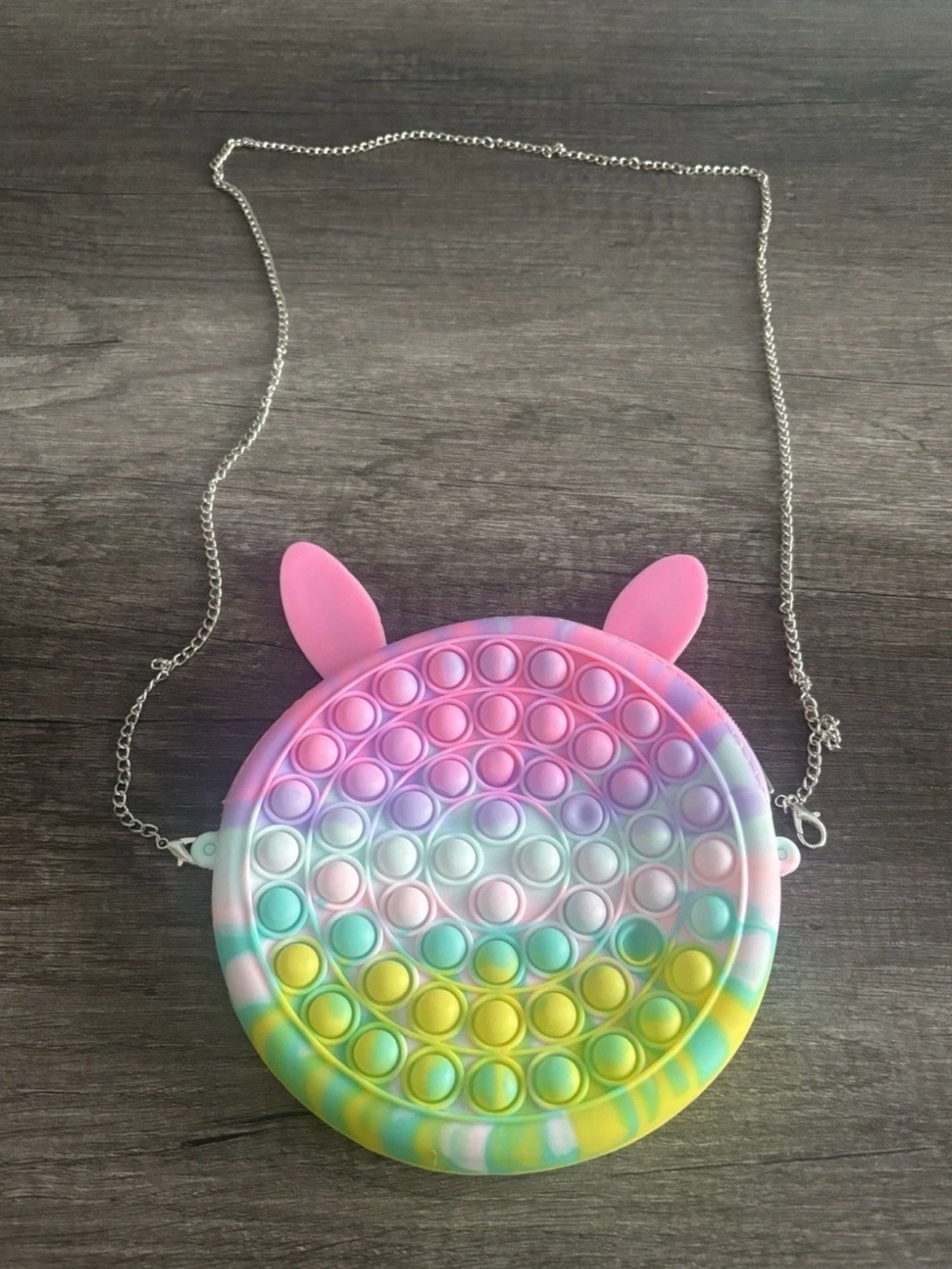 Kids Silicone Pop-It Bunny Crossbody Bag - Pastel Rainbow
